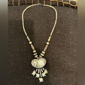 Vintage Carved Bone Elephant Necklace